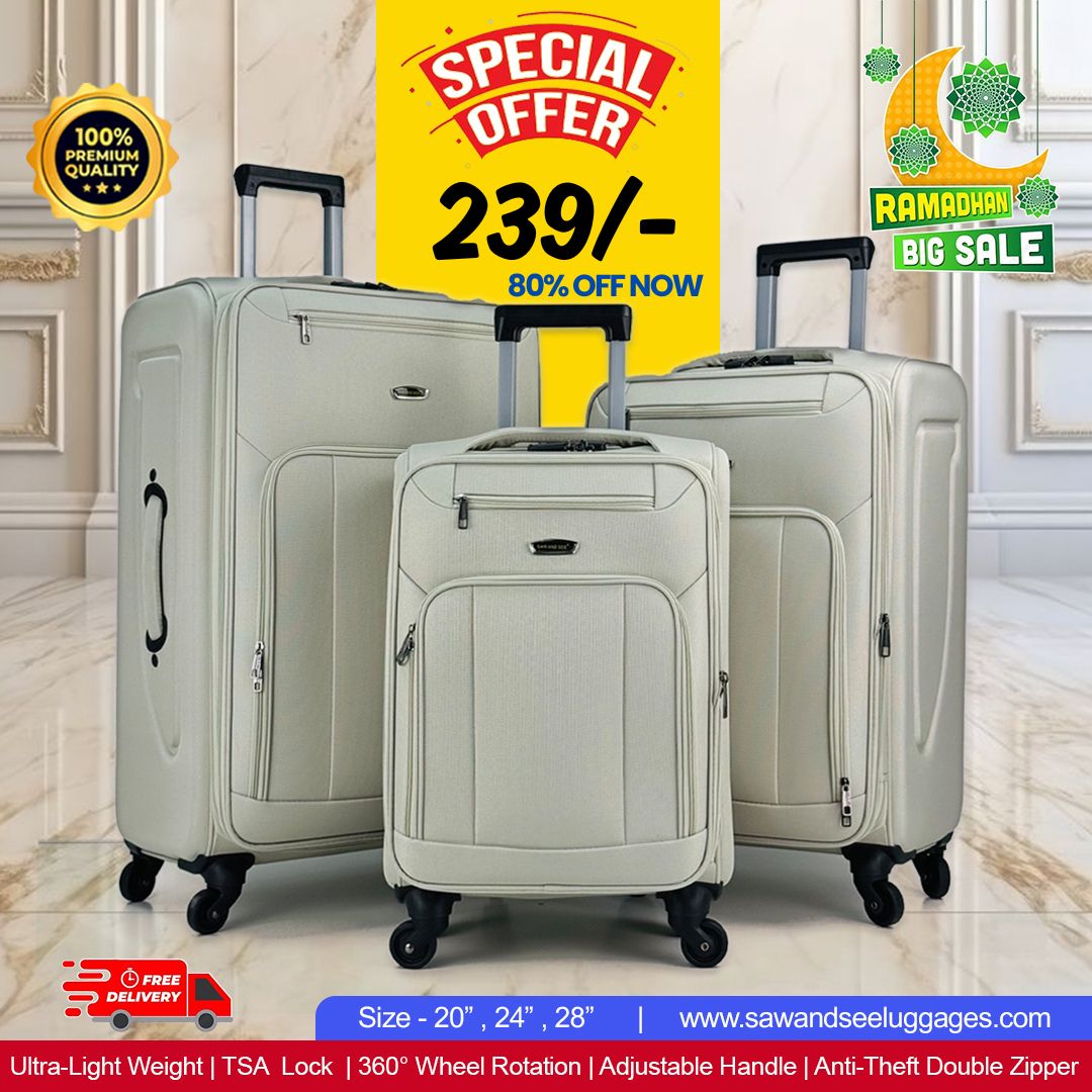 Luxury 3-Piece Nylon Cotton Luggage Set – Perfect for Travel White