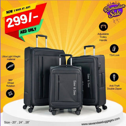 3-Piece Softside Expandable Luggage Set – Lightweight, Nylon-Cotton Blend (20", 24", 28")