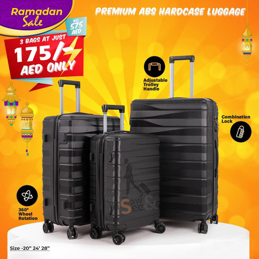 3-Piece ABS Hard Shell Luggage Set (20", 24", 28")