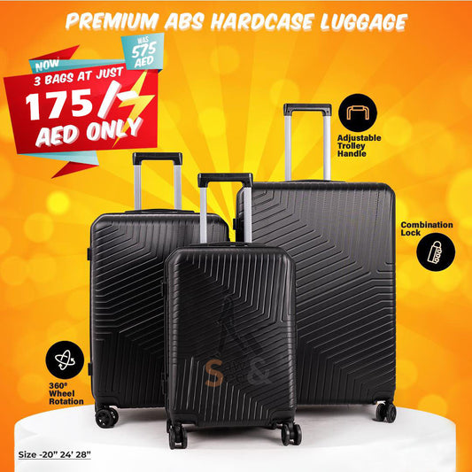 3-Piece ABS Hard Shell Luggage Set (20", 24", 28")