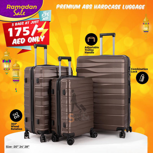 3-Piece ABS Hard Shell Luggage Set (20", 24", 28")