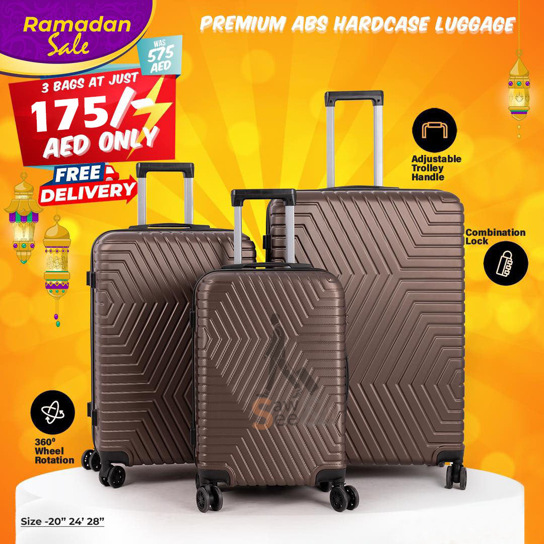 3-Piece ABS Hardshell Luggage Set (20”, 24”, 28”)