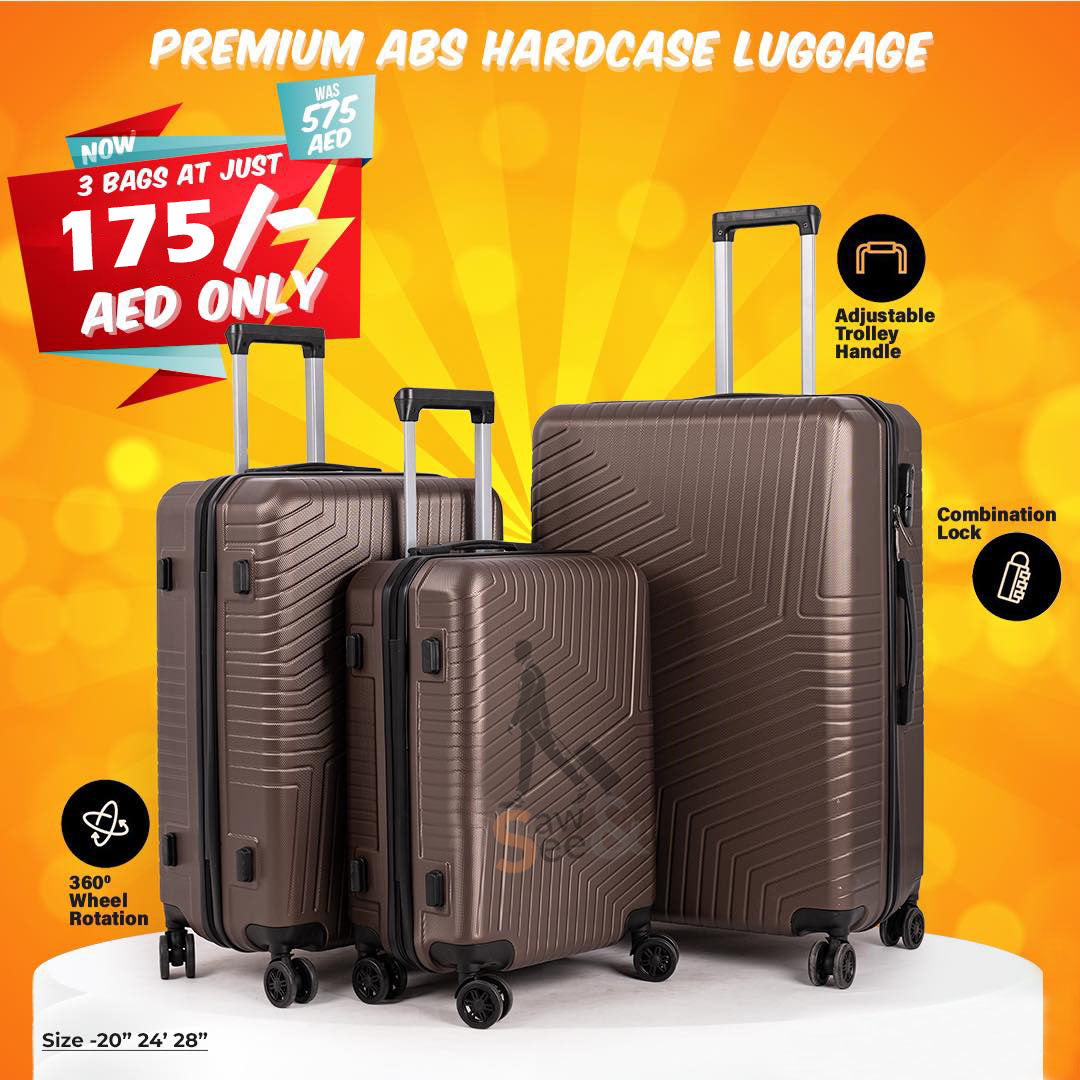 3-Piece ABS Hard Shell Luggage Set (20", 24", 28")