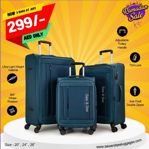 3-Piece Softside Expandable Luggage Set – Lightweight, Nylon-Cotton Blend (20", 24", 28")