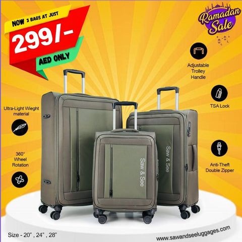 3-Piece Softside Expandable Luggage Set – Lightweight, Nylon-Cotton Blend (20", 24", 28")