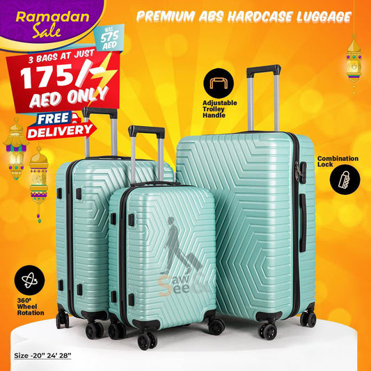 3-Piece ABS Hardshell Luggage Set (20”, 24”, 28”)