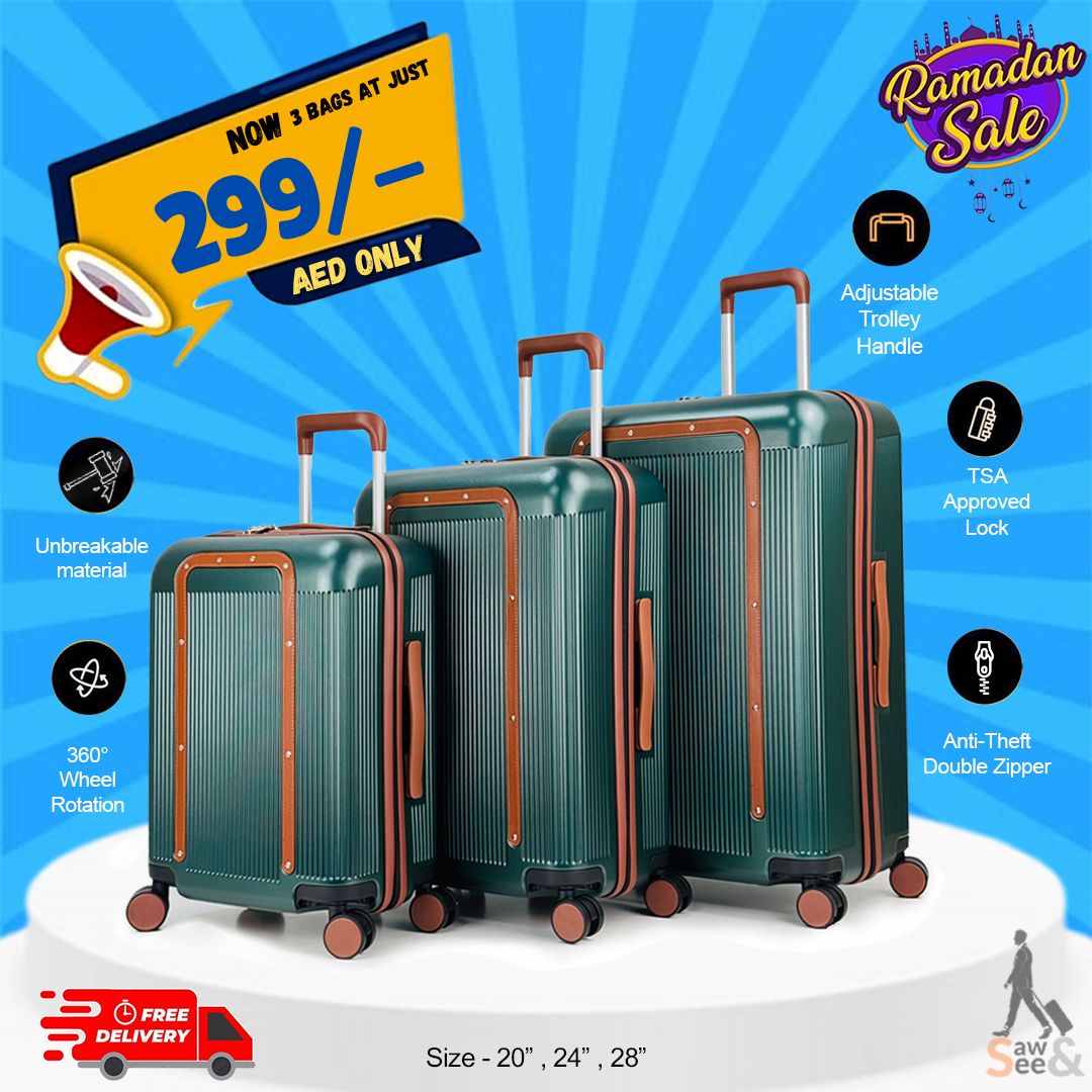 3 Piece Unbreakable Polypropylene & PC Luggage Set – 20", 24", 28"