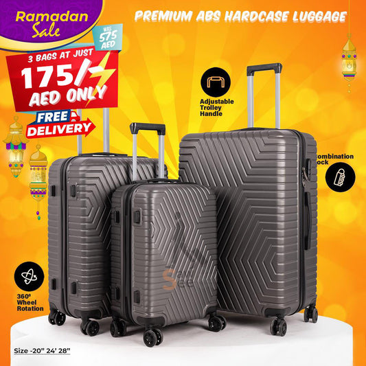 3-Piece ABS Hardshell Luggage Set (20”, 24”, 28”)