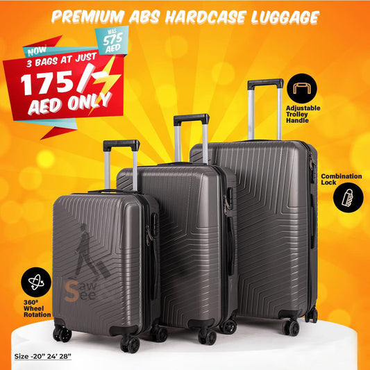 3-Piece ABS Hard Shell Luggage Set (20", 24", 28")