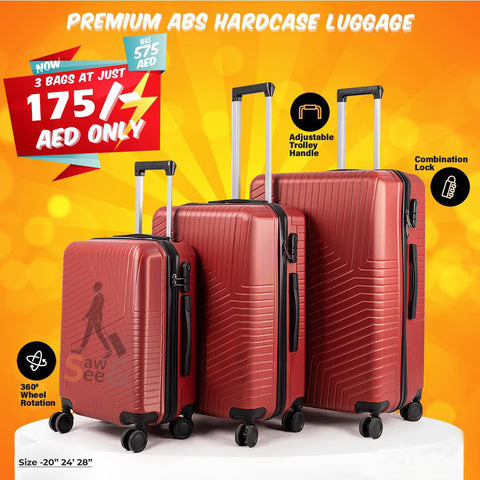 3-Piece ABS Hard Shell Luggage Set (20", 24", 28")