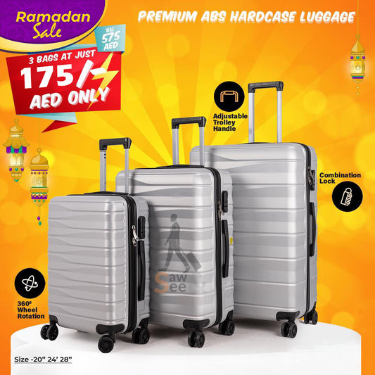 3-Piece ABS Hard Shell Luggage Set (20", 24", 28")